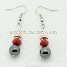 Pendientes cristalinos rojos del hematites de la manera, pendientes del hematites y pendientes pendientes 2pcs / set del hematites de los resultados del pendiente del color de la plata